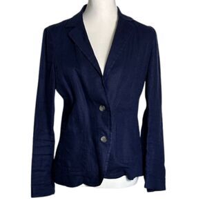 Pure Collection 100% Linen Blazer Womens 4 Beachy Nautical Breathable Navy